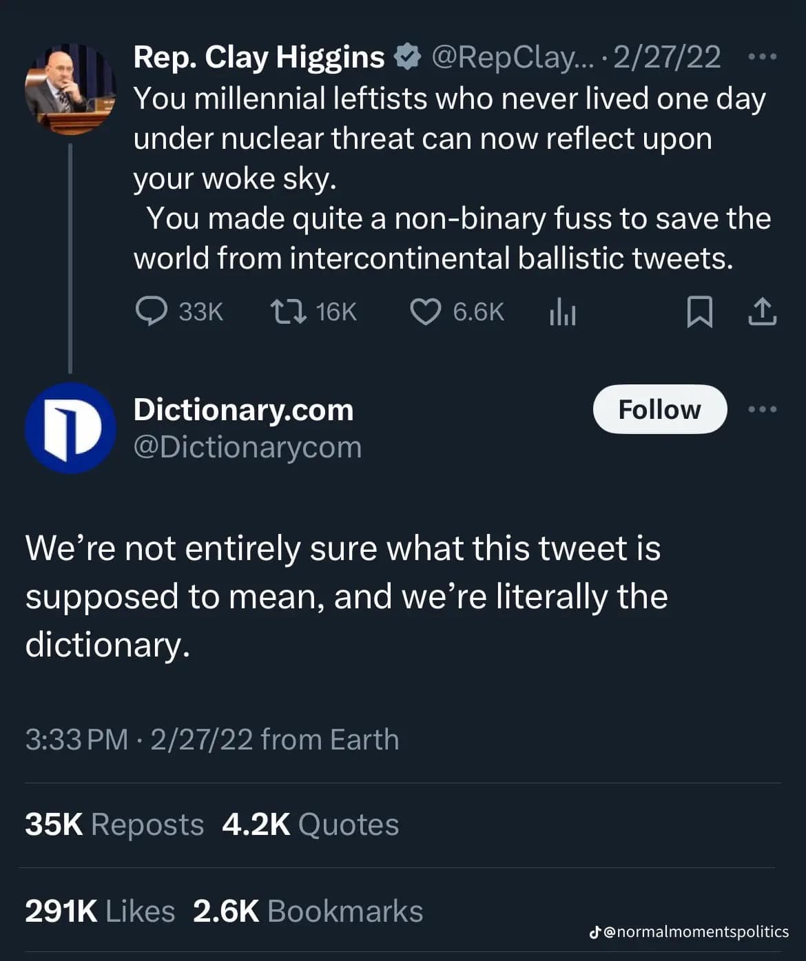 The meme is a screenshot of a tweet from Rep. Clay Higgins (R-LA) where he criticizes the "woke" generation and compares them to a "frenzied mob" and "children of the apocalypse". He claims that they are "frenzied" and "furious" and compares them to "children of the apocalypse".