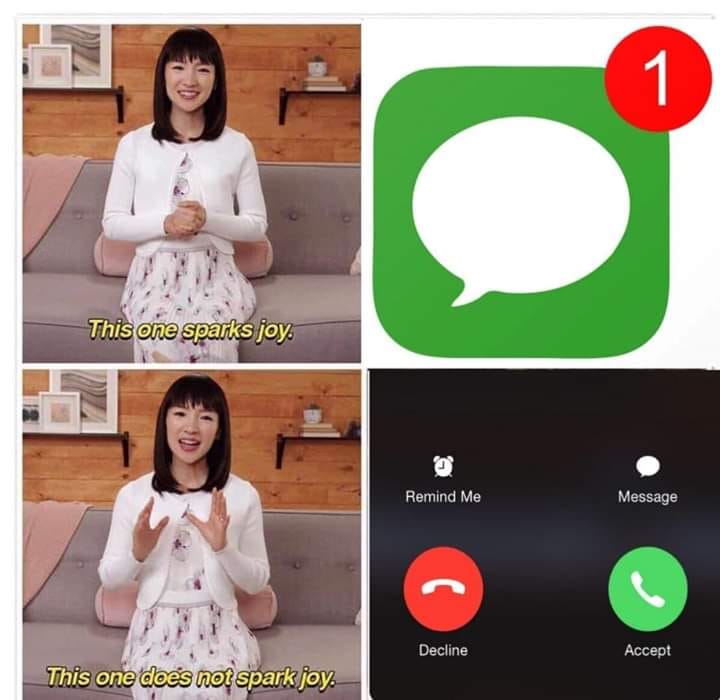 The meme is a humorous take on the frustration of receiving a single notification in a crowded inbox. The image features a person reacting to a single notification in a crowded inbox, with the text "This one sparks joy" from the popular book "The Life Changing Magic of...".