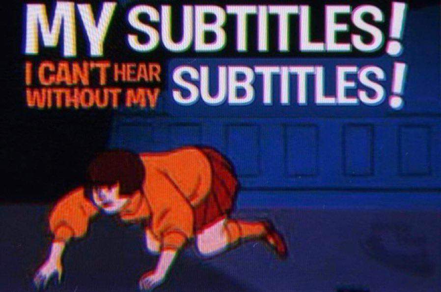 This meme is an image of a person on the floor, seemingly in distress, with a caption that reads "I CAN'T HEAR YOU, SPEAKING THROUGH SUBTITLES". The image is a humorous take on the frustration of watching a movie with poor audio or subtitles that are not clear.
