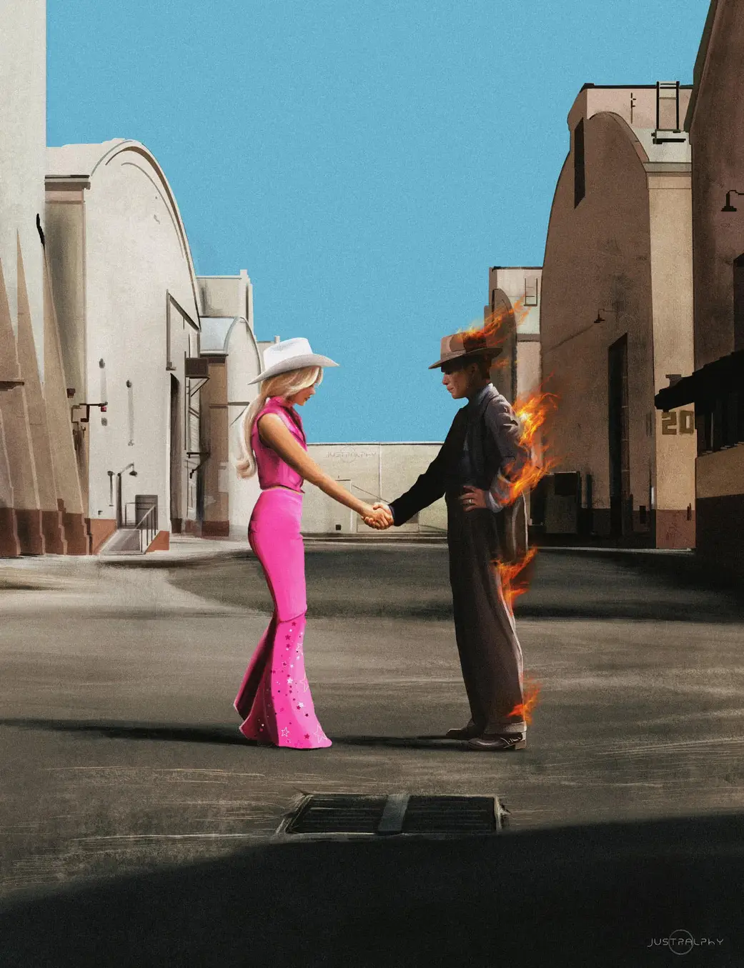 The meme is a photo of a woman from the movie "Barbie" (played by Margot Robbie) shaking hands with a man from the movie "Mad Max: Fury Road" (played by Tom Hardy). The text "I've got a bad feeling about this" appears in the image, referencing a classic line from the "Star Wars" franchise. The image is a humorous mashup of two characters from different movies, creating a humorous and unexpected meeting.