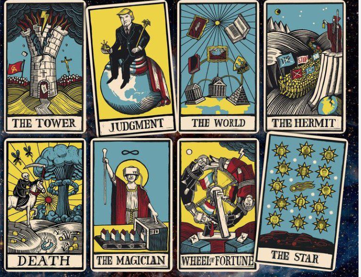 The meme features a collection of popular tarot cards, each with a humorous and satirical twist. The text "I'm not arguing, I'm just explaining why I'm right" appears at the bottom of the image, implying that the cards are being used to justify a person's stubbornness. The cards themselves depict various scenarios, such as the "Tower" card showing a person being destroyed by a falling building, and the "Death" card showing a person being buried in a coffin.