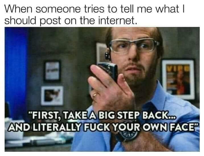 This meme is a screenshot from the TV show "It's Always Sunny in Philadelphia" featuring character Dennis Reynolds. The text overlayed on the image reads: "When someone tries to tell you to post something on the internet, but you know they're just trying to get you to do something you don't want to do." The meme is humorous and relatable, poking fun at the frustrations of online interactions.