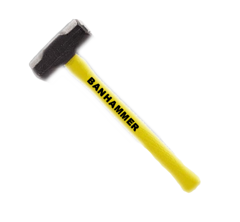 The meme is an image of a hammer with the text "BAN HAMMER" written on it. The image is likely a joke about the "Ban Hammer" meme from the online game "League of Legends", which is a humorous way to remove a player from a game. The image is meant to be humorous and ironic, implying that someone is being "banned" from a game or situation.