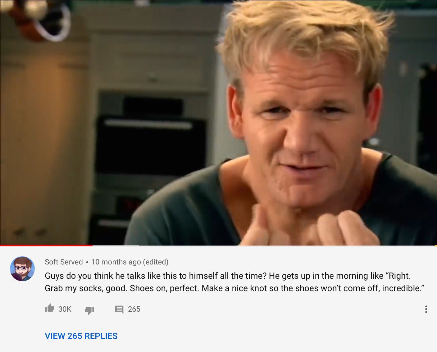 This meme is a screenshot of a Reddit comment featuring a photo of Gordon Ramsay with a puzzled expression. The text reads: "In 2-3 sentences, describe this meme for someone who cannot see it. Include any text that appears in the image." The comment itself is a humorous response to a question about describing a meme without visual context.