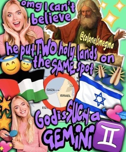 The meme features a split-screen image with a photo of a woman on the left and a photo of a man with a long beard on the right. The text "I put two holy lands on the same spot" is written in a playful, handwritten font across the top of the image, while the text "I put two holy lands on the same spot" is written in a bold, blocky font at the bottom. The image is meant to be humorous and ironic, implying that the person is making a joke about the biblical story of the two holy lands.