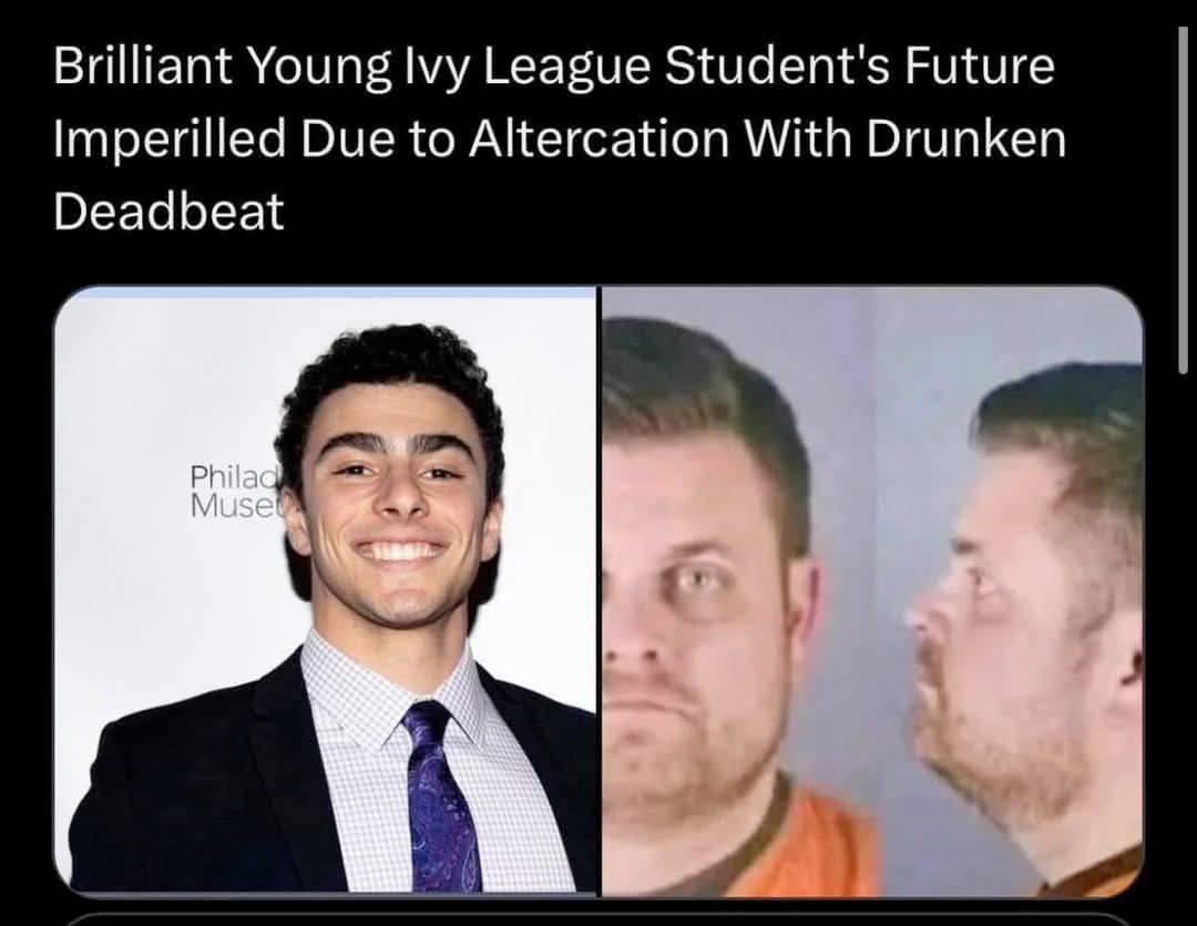 The meme is a humorous comparison between two individuals. The first image is of a young man with a smug expression, while the second image is of two men who have been arrested. The text above the images reads: "The difference between being a 'genius' and being a 'genius' in the eyes of the law".
