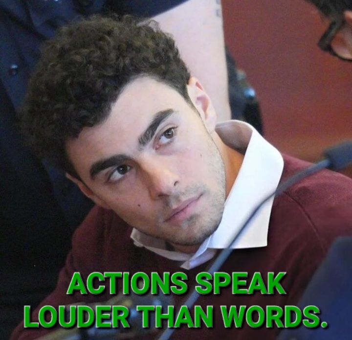 The meme is a photo of a man with a puzzled expression, captioned "Actions speak louder than words." The image is likely a screenshot from a TV show or movie, and the caption is a common phrase that means someone's behavior is more important than what they say. The meme is likely meant to be humorous or ironic, poking fun at the idea that someone's actions are more important than their words.