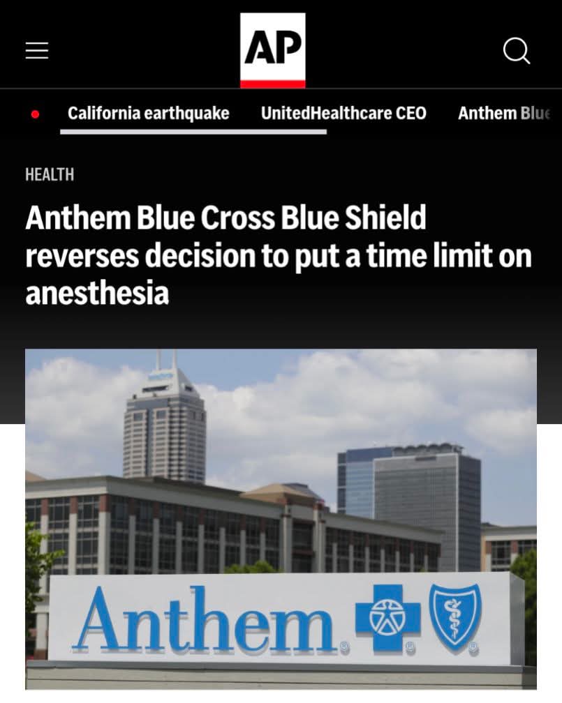 The meme is a screenshot of a news article from the AP News website, with a headline that reads "Anthem Blue Cross Blue Shield says it will not limit COVID-19 treatment in 2023". The article is likely a response to a previous announcement from the insurance company, which stated that it would limit COVID-19 treatment in 2023, but has since changed its mind.