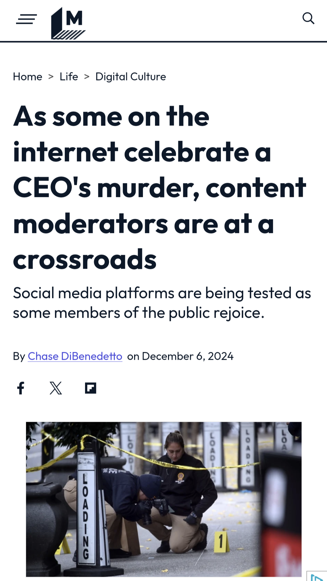 The meme is an image of a news article with the title "As some on the internet celebrate a CEO's murder, content moderators are at a crossroads". The image is a screenshot of a news article with a headline and a short paragraph describing how some people on the internet are celebrating the death of a CEO, and how content moderators are struggling to keep up with the situation.