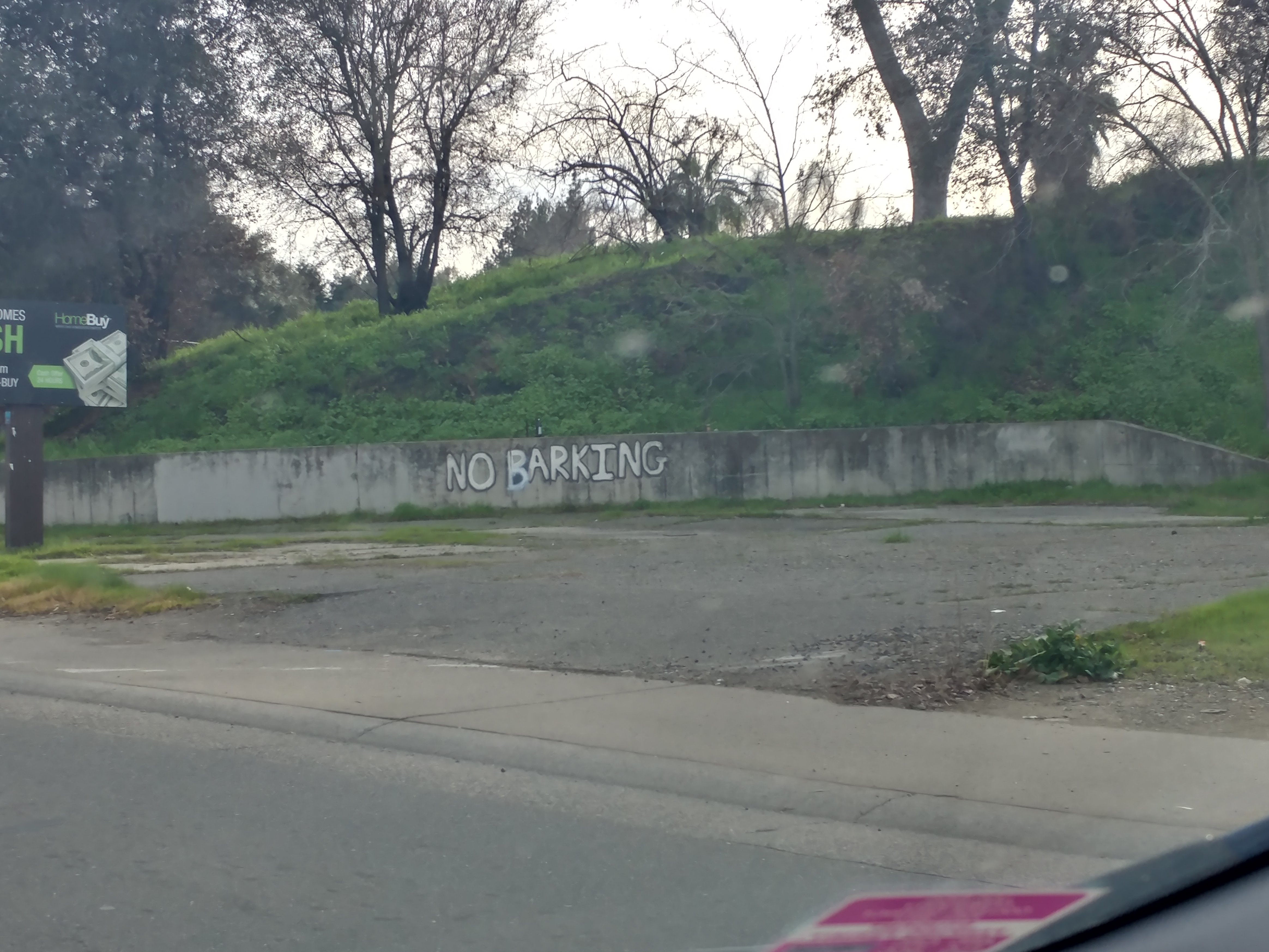 This meme is a photo of a blank wall with the words "NO PARKING" and "NO LOITERING" scratched out, but the word "LOITERING" has been replaced with "LOVING".
