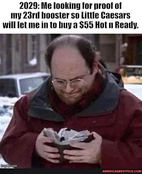This meme is a humorous take on the concept of a "meme" itself. The image is a screenshot of a character from the TV show "Seinfeld" (played by actor Jason Alexander) holding a cup of coffee and looking annoyed. The text above the image reads: "2029: Me looking for proof of my 23rd high school graduation so Little Caesars will let me in to buy a $5 Hot N Ready."
