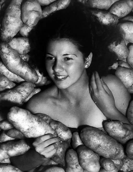 The meme is a black-and-white image of a woman buried in a pile of potatoes, with a faintly smiling expression on her face. The text "I can smell the desperation" is written above the image. The meme is likely referencing a situation where someone is feeling overwhelmed or struggling, and the image is a humorous way to acknowledge that feeling.