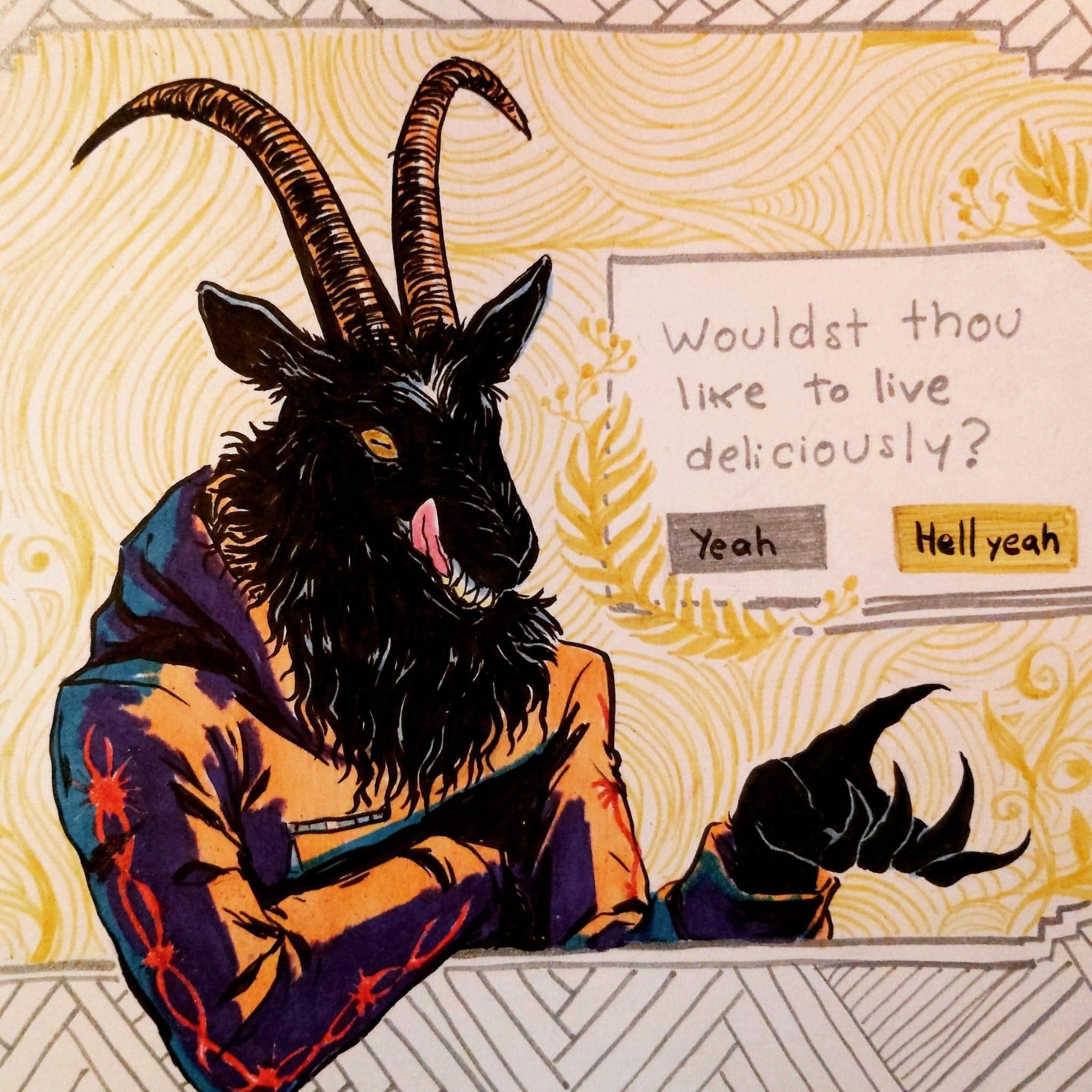 The meme features a humorous image of a goat with a sarcastic expression, captioned with a quote from a 2013 song by the rapper Lil B: "I think you're a goat, but you're not a goat, you're a goat, but you're not a goat." The quote is often used to express skepticism or irony, implying that someone or something is not what they seem.