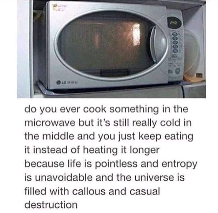 This meme is a humorous take on the frustration of cooking in a microwave that's still cold in the middle. The image shows a microwave with a digital display, but the text is not visible. The text that appears in the image is: "do you ever cook something in the microwave and it's still cold in the middle? do you ever cook something in the microwave and it's still cold in the middle? do you ever cook something in the microwave and it's still cold in the middle?".