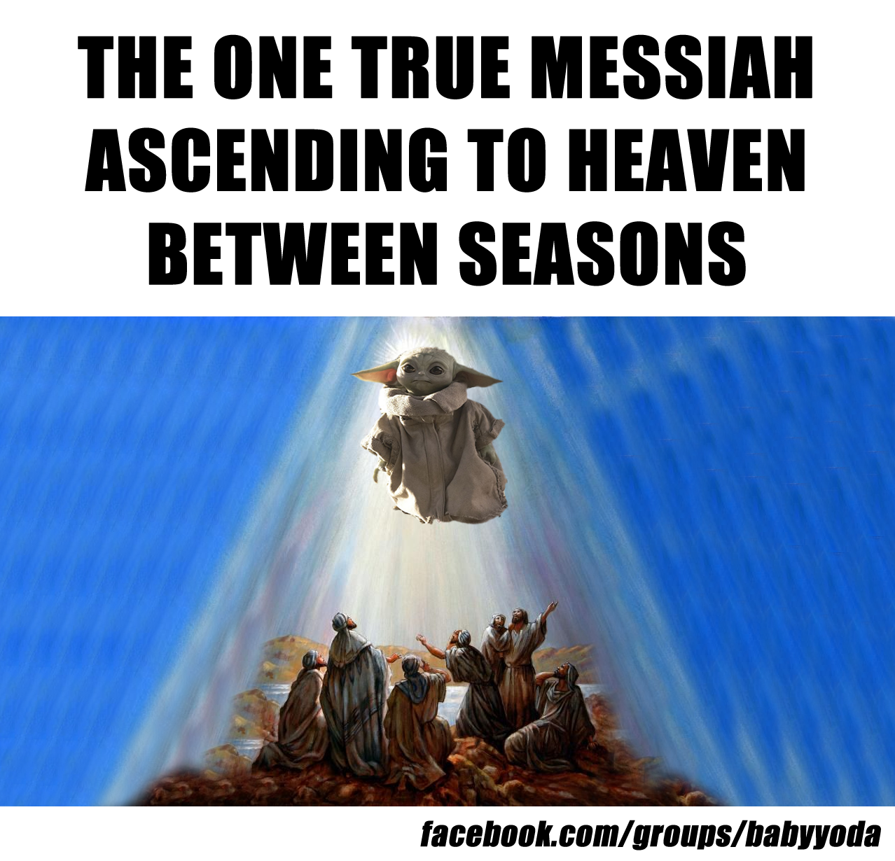 The meme features a picture of Baby Yoda from the Star Wars franchise, but with a twist. The image shows Baby Yoda sitting on a throne, surrounded by a halo of light, with a caption that reads "The One True God". This...