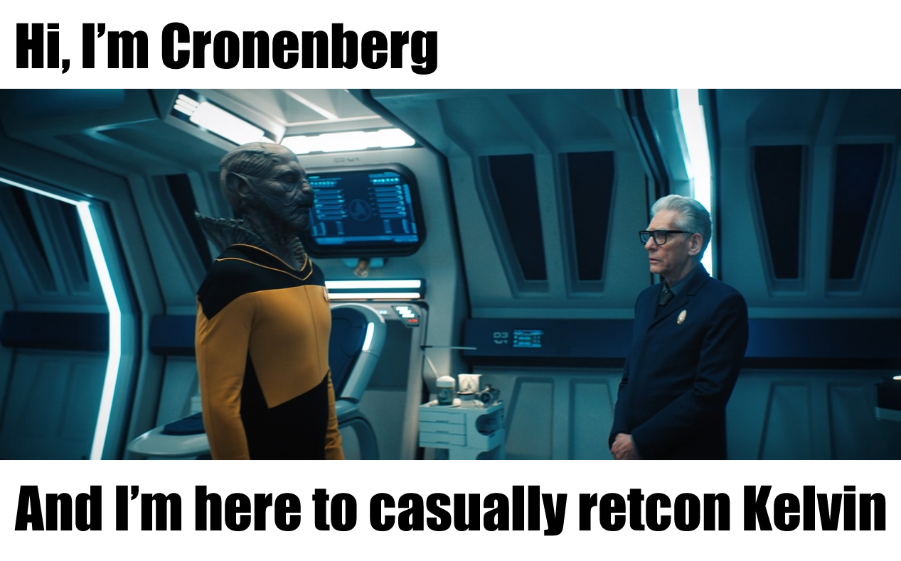 The meme features a screenshot of a Star Trek: Picard character, Elnor, from a scene where he's interacting with a holographic display. The text "I'm Elnor, I'm a Krasni" is overlaid on the image. The meme is a play o...