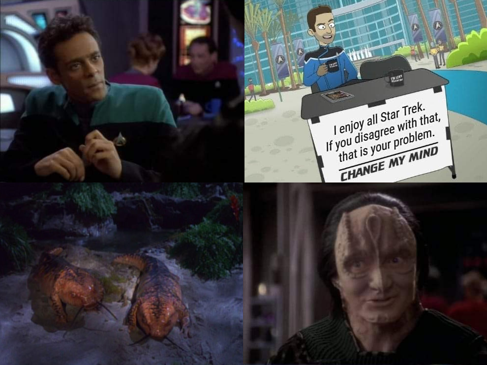 This meme is a screenshot from a Star Trek: The Next Generation episode, specifically a scene where Commander Riker is eating a bowl of soup. The image is captioned "I'm eating soup" but has been edited to replace the...