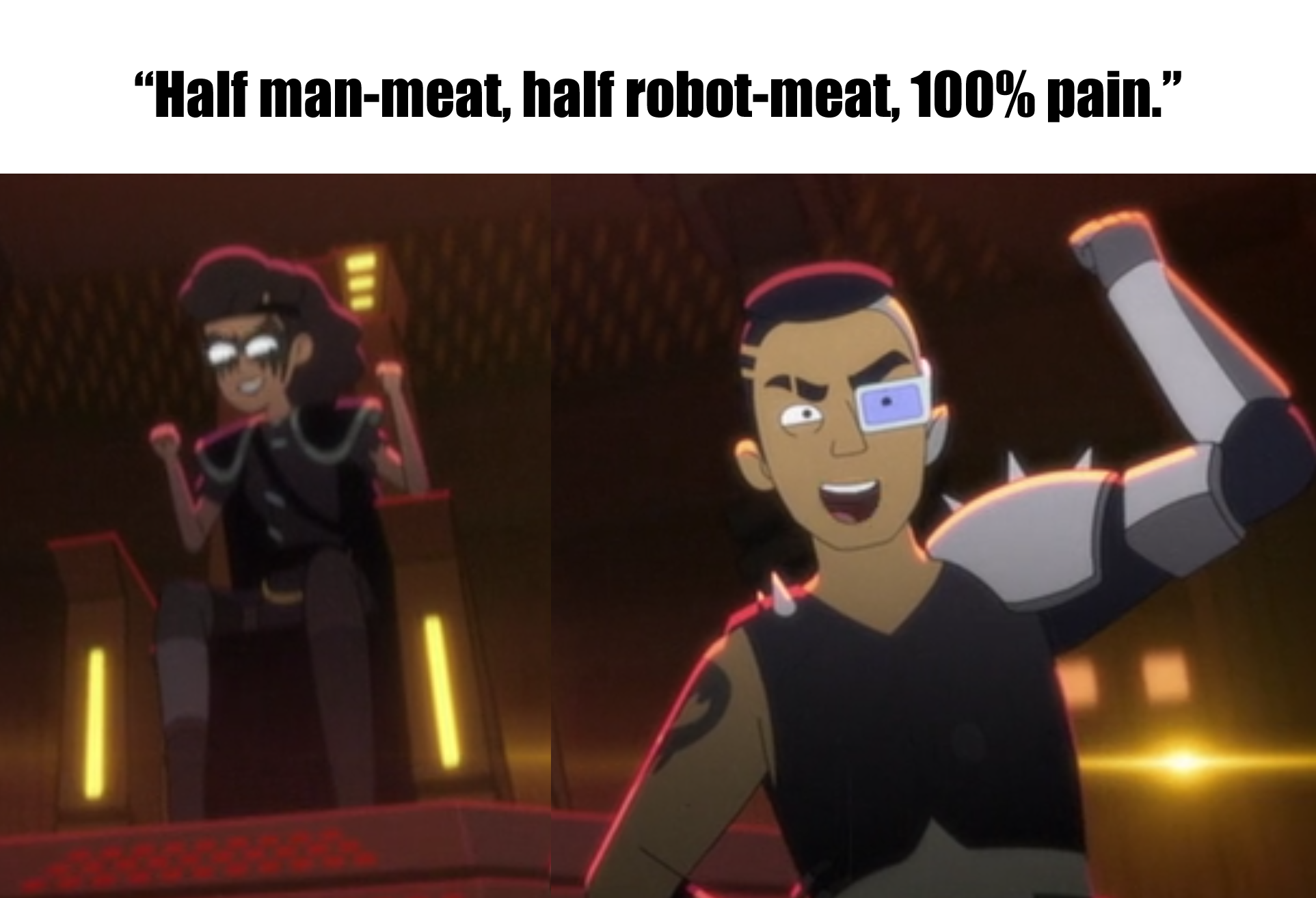 The meme is a humorous image of a character from the animated series "OK K.O.! Let's Be Heroes" with a caption "I'm not a vegetarian because I love animals. I'm a vegetarian because I hate plants." The image is a play...