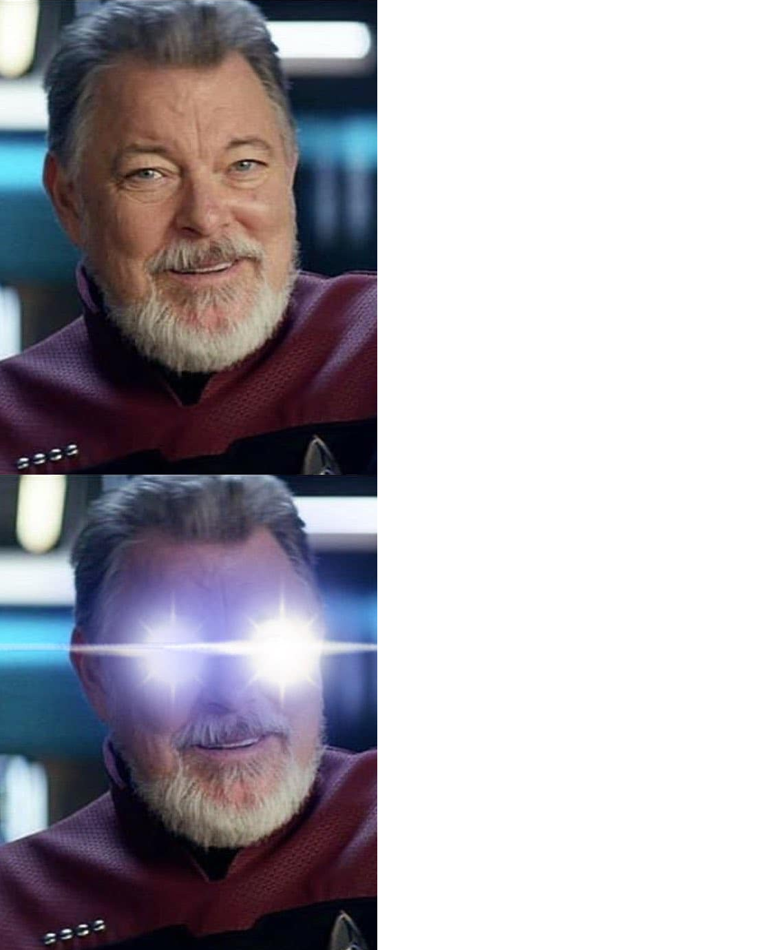 The meme is a screenshot of a character from the Star Trek franchise, specifically Jean-Luc Picard from the show "Star Trek: The Next Generation." The image shows Picard with a raised eyebrow and a hint of a smile, as...