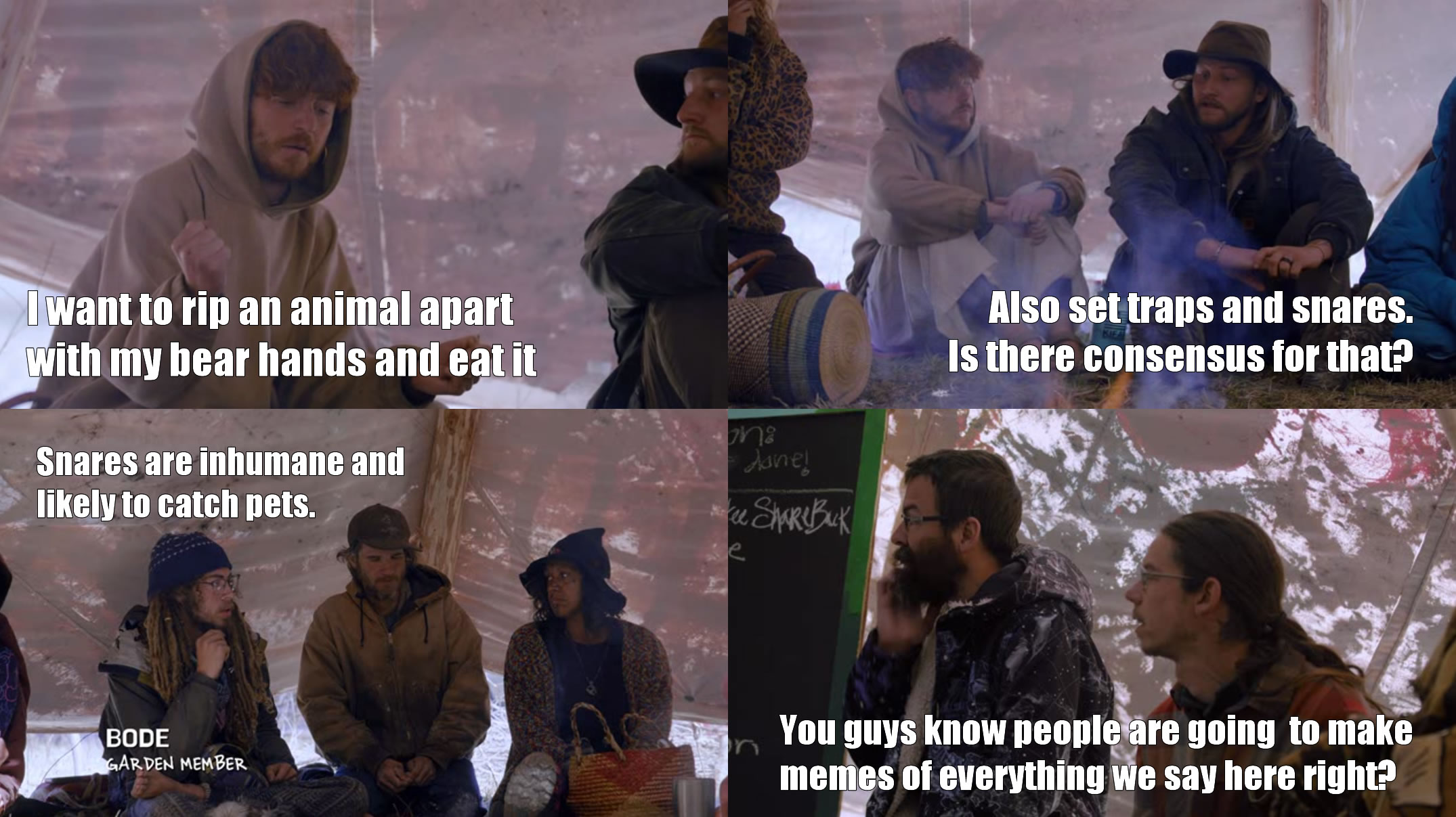 The meme is a screenshot from a TV show, specifically a scene where a character is trying to justify their actions. The text on the image reads: "I want to kill my cat because it's boring" and the response is "You're a monster" followed by a character saying "I'm a monster" and the response is "You're a monster".
