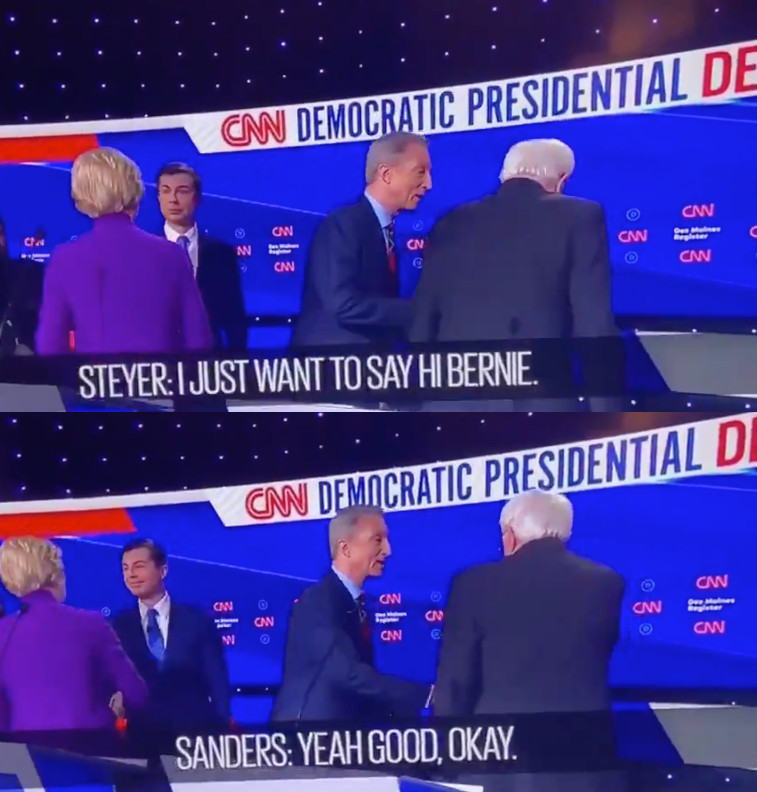 This Out of Character (OC) meme comes from the 2016 Democratic National Convention podium. The caption "STEYER" appears next to a woman in a purple jacket, implying that **Hillary Clinton** has mistakenly identified t...