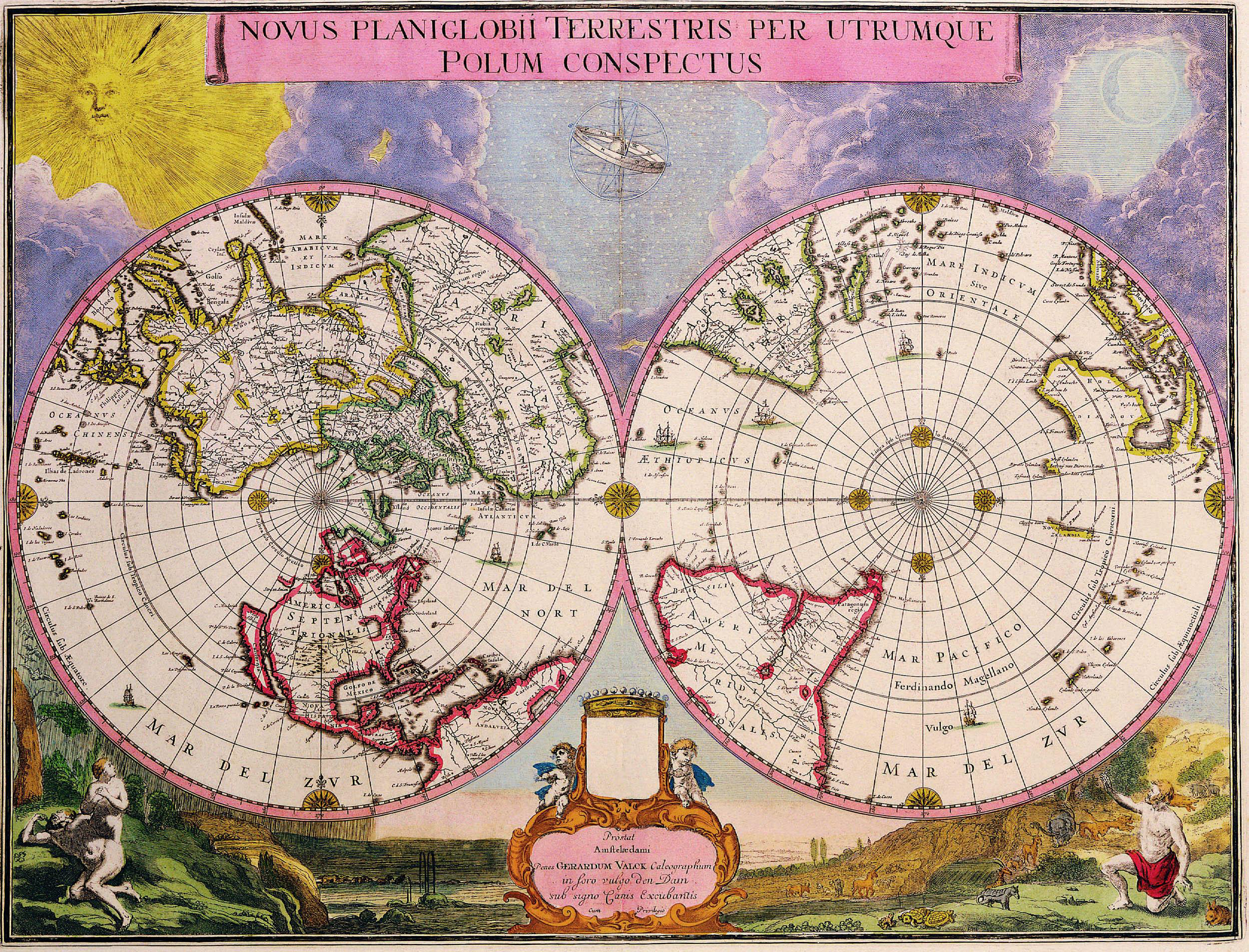 Okay, let's break down this 17th-century world map, titled "Novus Planiglobii Terrestris utrumque Polum conspéctus," (New Planisphere of the Terrestrial Globe Viewing Both Poles) through several lenses as you requeste...