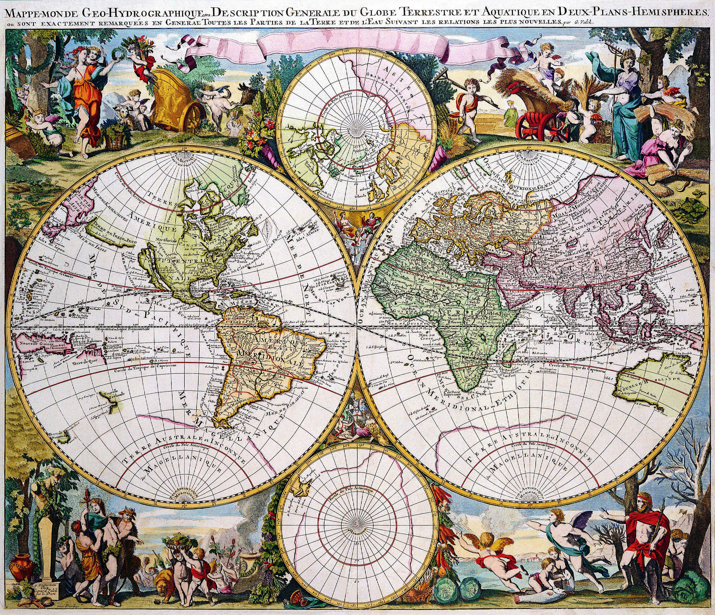 Okay, let's break down this intricate 18th-century map, "Mappe-Monde: Geo-Hydrographique... du Globe Terrestre et Aquatique en Deux-Plans-Hemispheres", using the lenses you've requested. **1. Visual Description** The...