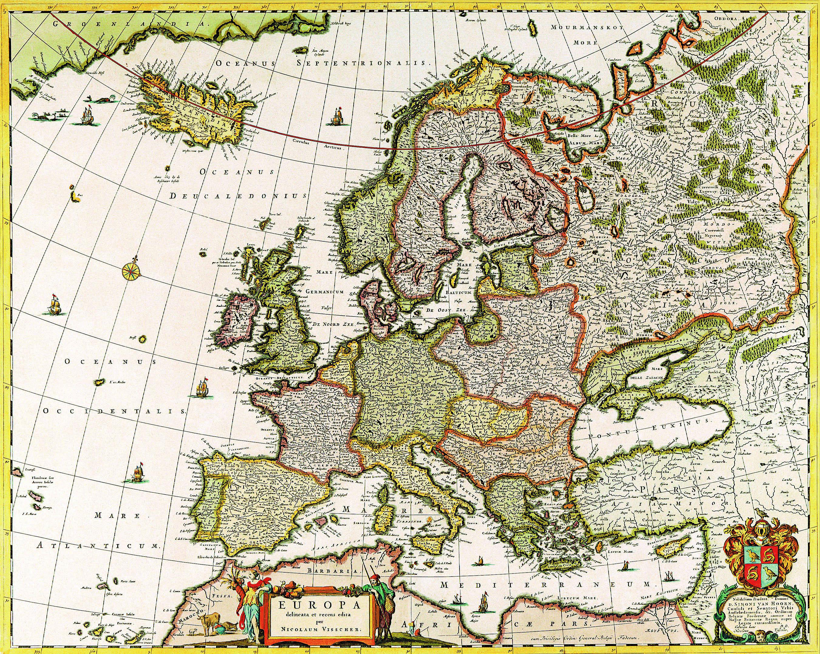 Okay, let's break down this 17th-century map of Europe through several theoretical lenses. It's a rich image for analysis! **1. Visual Description** This is a hand-colored, engraved map of Europe, likely dating to the...