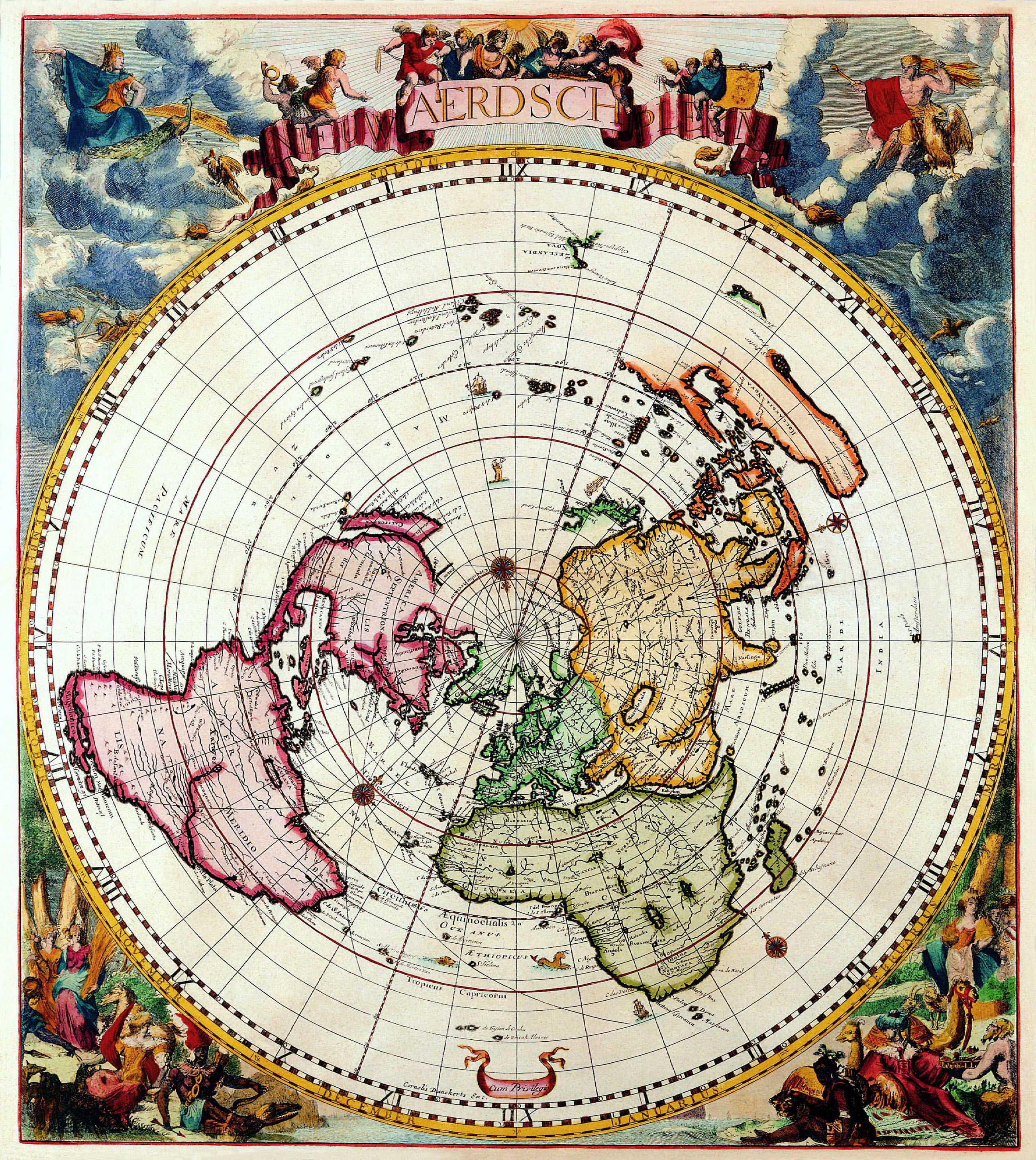 Okay, let's break down this fascinating 17th-century world map through several theoretical lenses. ## Visual Description This is a visually striking world map, rendered in a style typical of the 17th century, likely a...