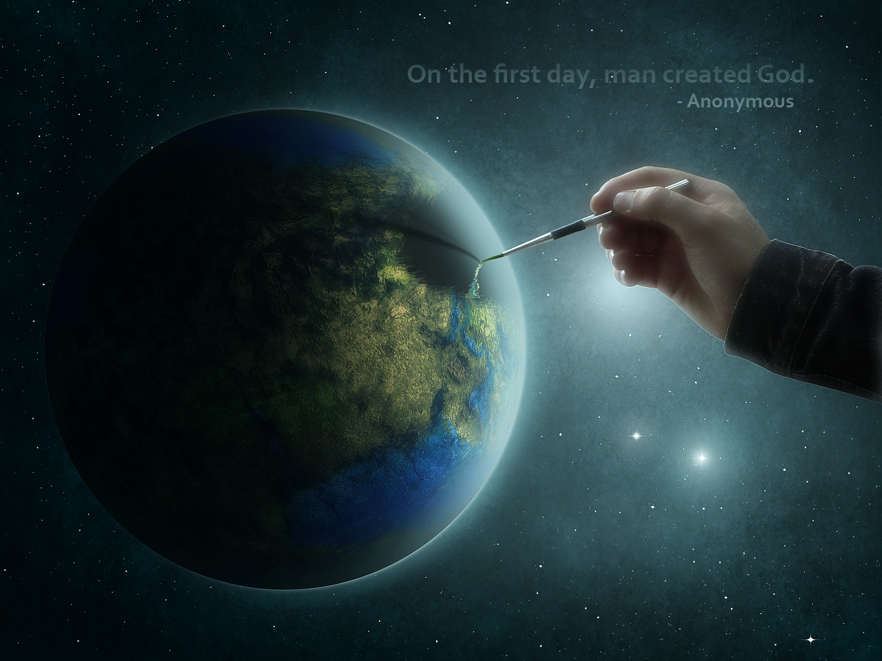The meme is an image of a person's hand holding a paintbrush, with a globe in the background. The paintbrush is creating a massive tear in the globe, as if the person is painting a hole in the Earth. The text "On the first day, God created the Earth. On the second day, he created mankind. On the third day, he created paint. On the fourth day, he destroyed the paint. On the fifth day, he created the internet. On the sixth day, he created animals. On the seventh day, he rested. On the seventh day, he created Facebook."