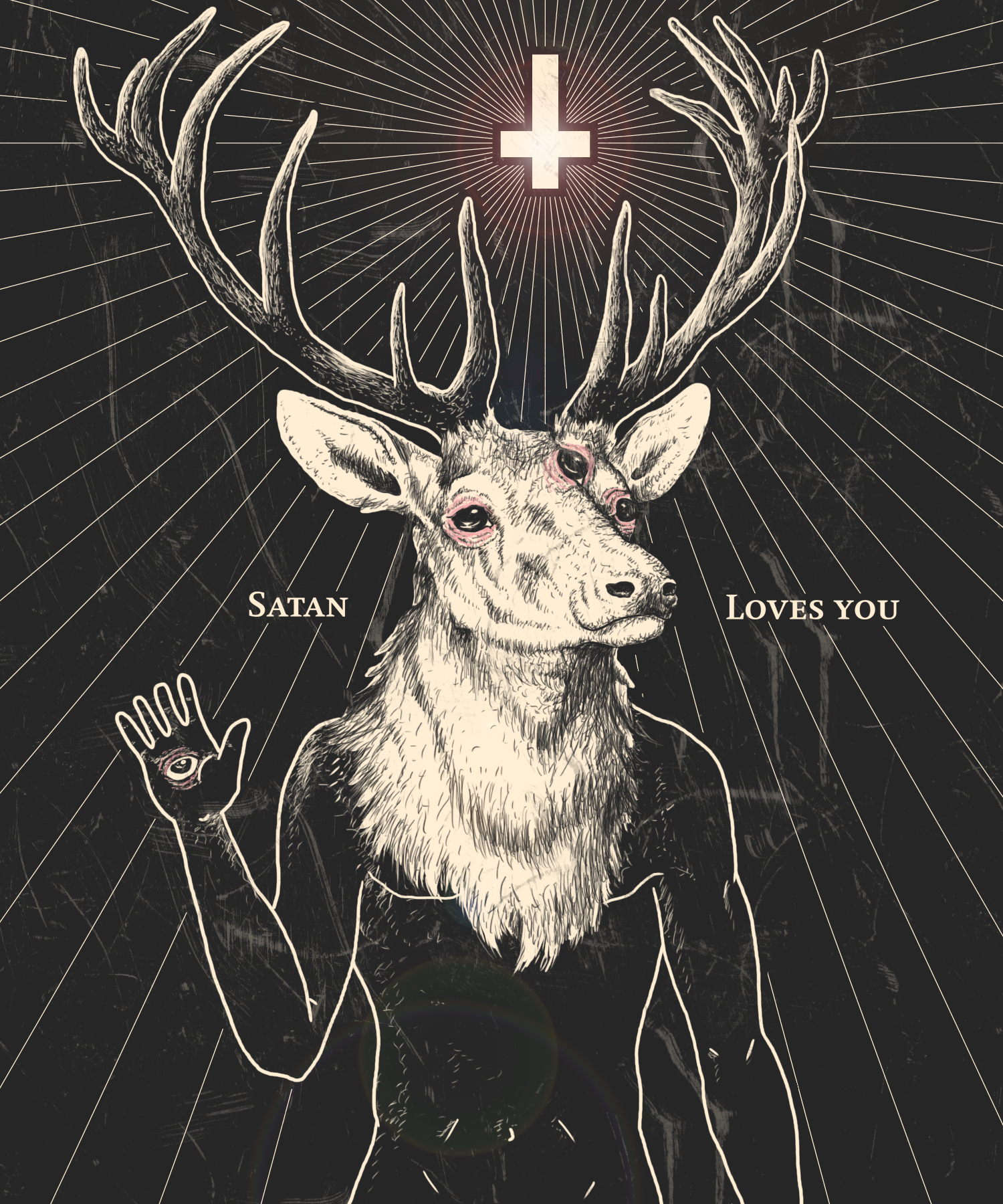 This meme is an image of a cartoon goat with a satanic goat head, often referred to as "Baphomet". The text "Satan loves you" appears above the goat's head, implying a satanic or anti-Christian message.