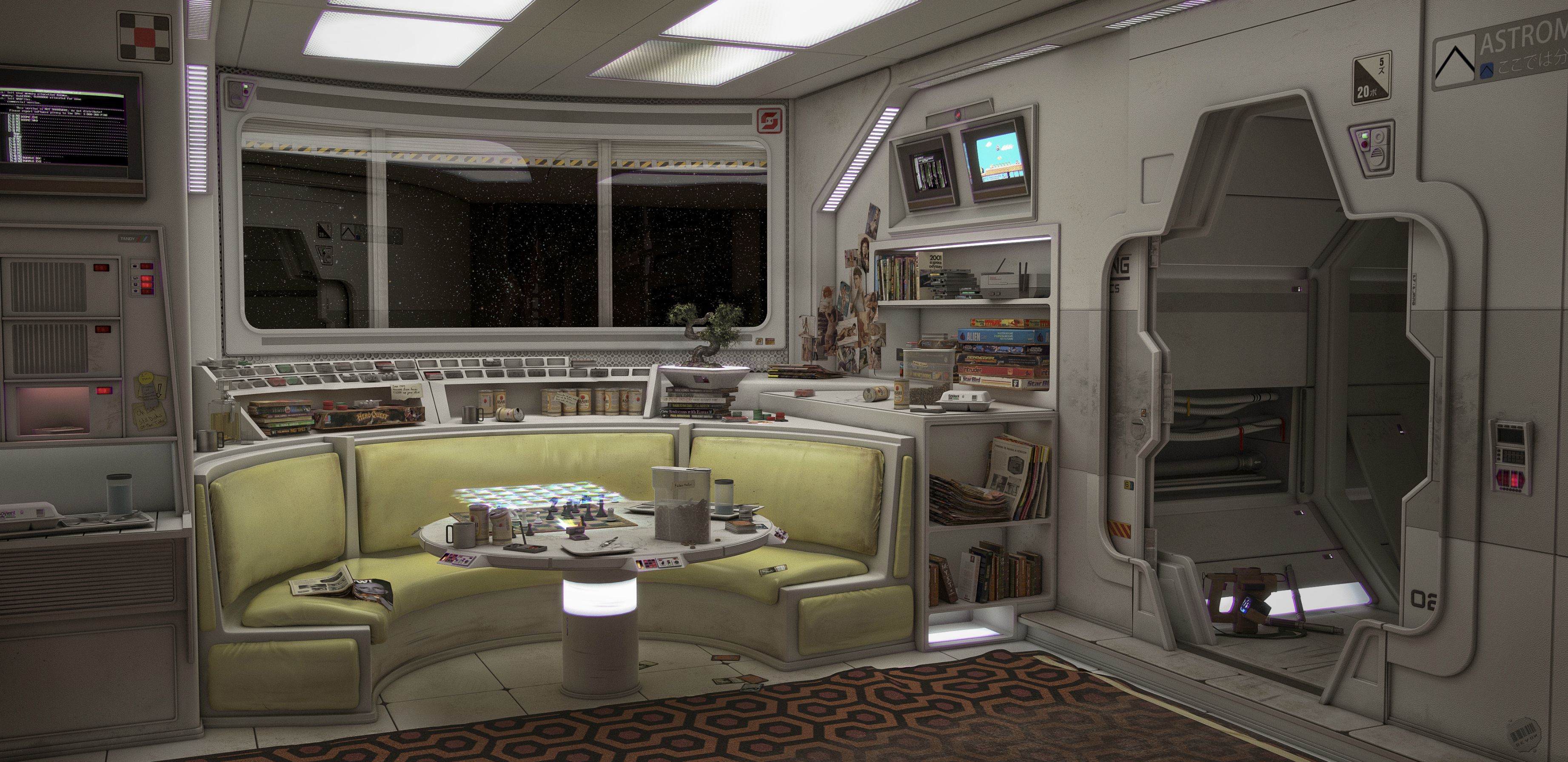 This meme is an image of a futuristic, high-tech room with a couch, a desk, and a few screens displaying various digital interfaces. The text "I can see for miles" is written on a screen in the background, referencing a 1970s song by The Cowsills. The image is likely referencing the song's lyrics, which are about a person who can see for miles, but the image itself is a humorous take on the idea.