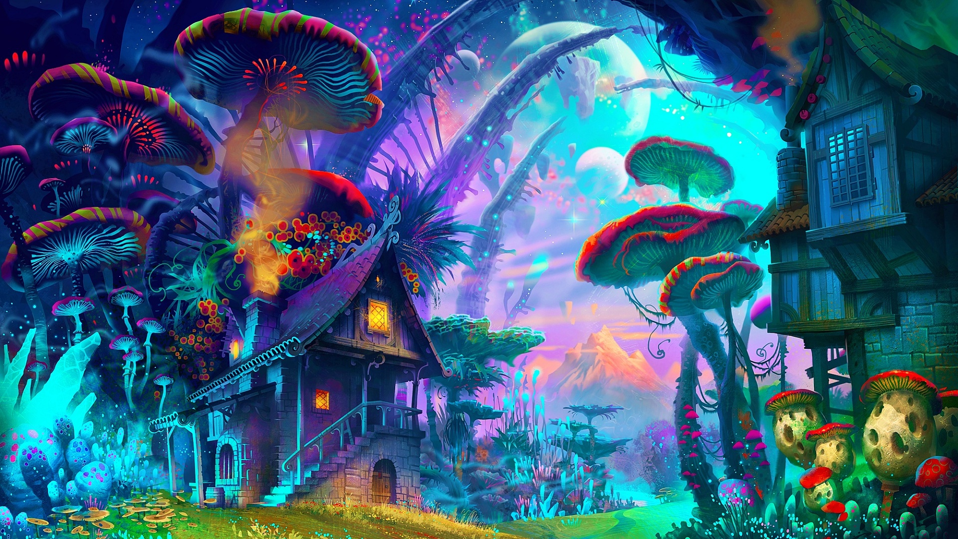 This meme is a cartoonish image of a fantastical, surreal landscape with a large mushroom in the center. The mushroom is surrounded by glowing, iridescent mushrooms and a castle in the background. The text "I can smell the desperation" is overlaid on the image, implying that the speaker is overwhelmed by the situation.