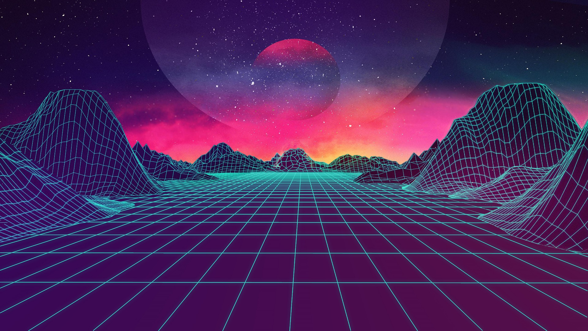 The meme is an image of a futuristic, neon-lit landscape with towering mountains and a distant, glowing planet. In the foreground, a lone figure is walking towards the planet, with a subtle, glitchy effect on the image. The text "I can see for miles and miles and miles..." is written in a playful, pixelated font at the top of the image.