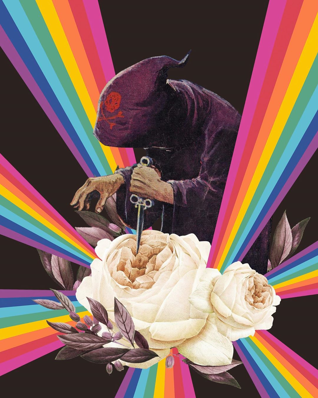 The meme is an image of a person in a hooded cloak, holding a sword, with a surprised expression. The image is overlaid with a bright, colorful explosion of rainbow colors, and the text "I just realized I've been using the same 5-10 words for every sentence I write for the last 5 years" appears at the top. The overall tone of the meme is one of playful self-deprecation and humor.