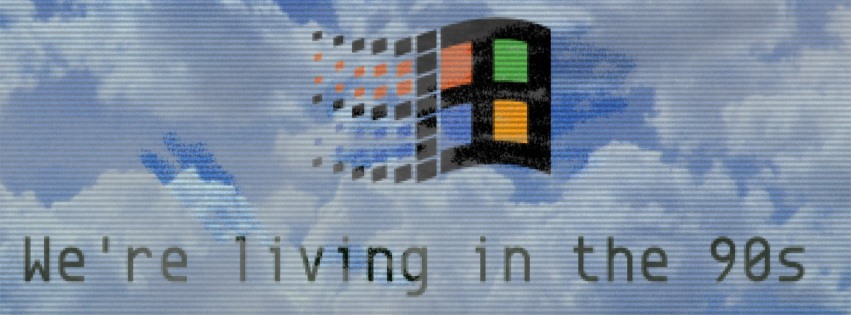 This meme is a screenshot of the Windows 95 desktop background, with the iconic "We're living in the 90s" text displayed on the desktop. The image shows the Windows 95 desktop, complete with the Windows 95 logo and the "We're living in the 90s" text, which is a humorous reference to the idea that the operating system is still using a 1990s-era design. The text is a tongue-in-cheek commentary on the outdatedness of the Windows 95 desktop.