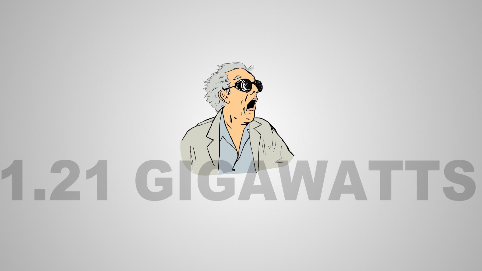 The meme features a cartoon image of an old man with a shocked expression, wearing a suit and holding a newspaper. The text "1.21 GIGAWATTS" appears in a bold, futuristic font, likely referencing the iconic line from the movie "Back to the Future." The image is likely referencing the movie's famous line, where a character says "1.21 gigawatts" to describe the power of the DeLorean's time-traveling abilities.