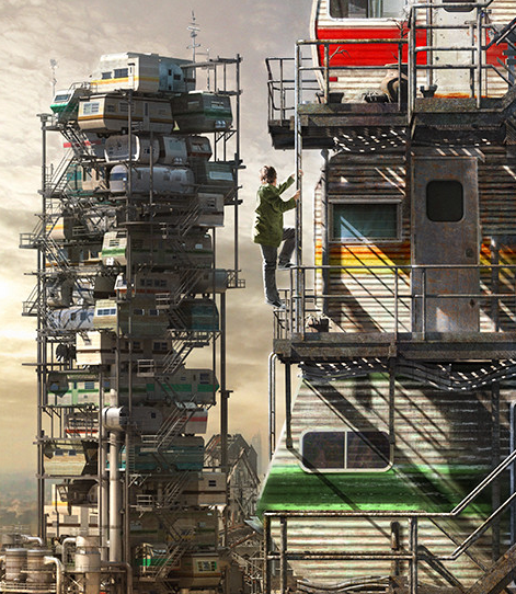 The meme is an image of a person in a futuristic, high-tech city, surrounded by towering skyscrapers and advanced technology. The text overlayed on the image reads "Permaculture - Shelter" in a playful, futuristic fon...