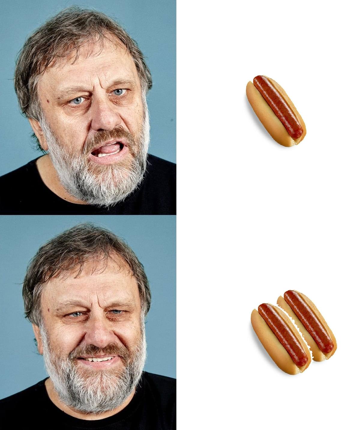 The meme features a split image of philosopher Slavoj Žižek with a comically exaggerated expression of anger or frustration on the left, and a neutral or slightly smiling expression on the right. The text "I'm not arg...