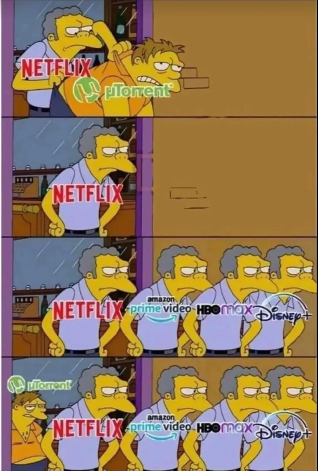 This meme is a humorous comparison of the different streaming services available. The image shows a character from The Simpsons, Ned Flanders, standing in front of a TV with a shocked expression. The text "I'm sorry, Dave. I'm afraid I've lost the plot" is overlaid on the image, referencing the classic 1984 comedy film "The Hitchhiker's Guide to the Galaxy". The meme is poking fun at the overwhelming number of streaming services available, making it difficult to keep track of them all.