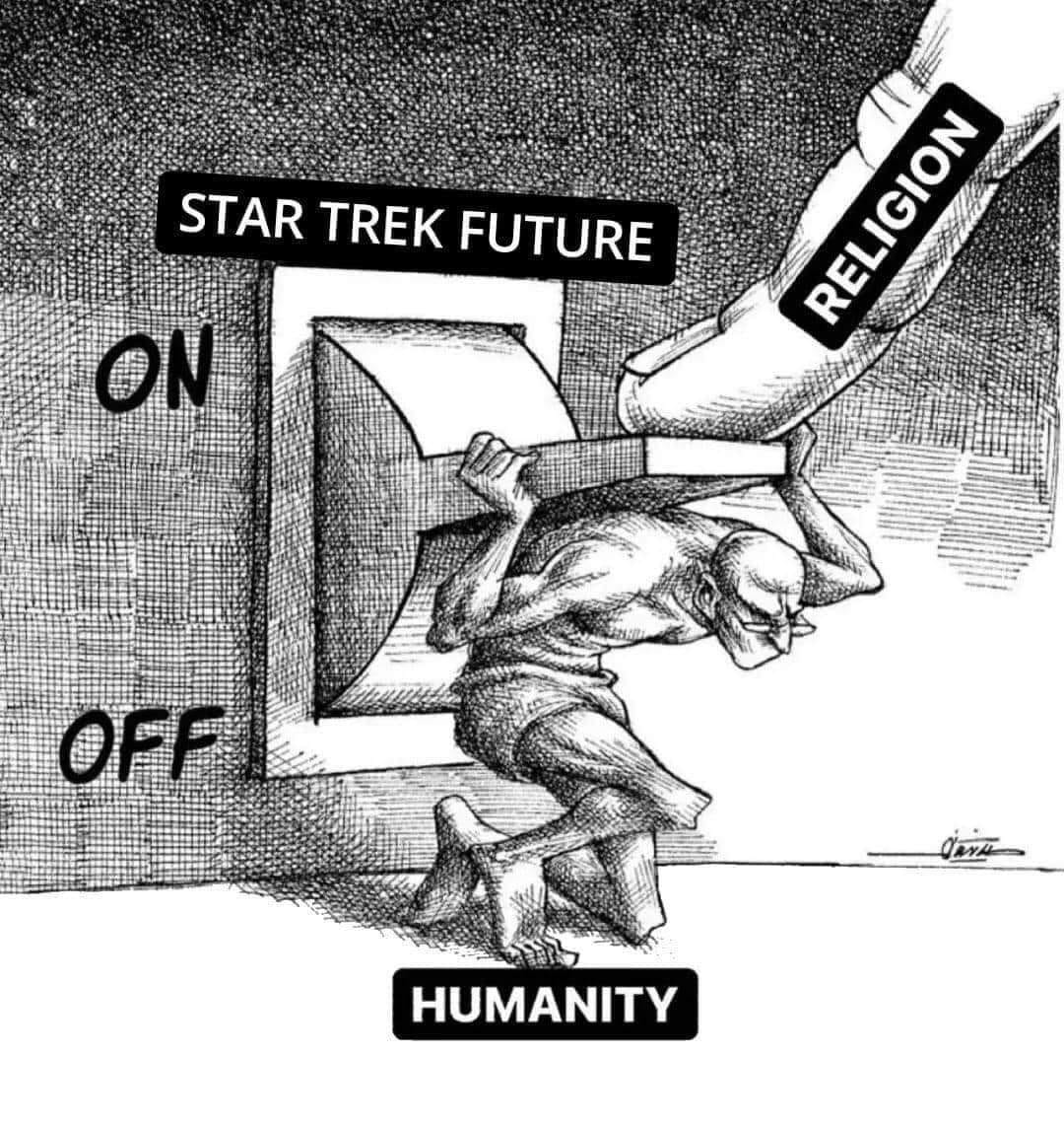 The meme is a humorous take on the classic "on/off" switch, but instead of "on" and "off", it says "Star Trek Future" and "Infinite Monkey Theorem". The image likely features a simple illustration of a switch with two labels, with the "Star Trek Future" label on one side and the "Infinite Monkey Theorem" label on the other. The meme is likely poking fun at the idea that the future of humanity will be determined by a random, unpredictable event, much like the infinite monkey theorem, which is a mathematical concept that describes the probability of a monkey typing a specific sequence of characters.