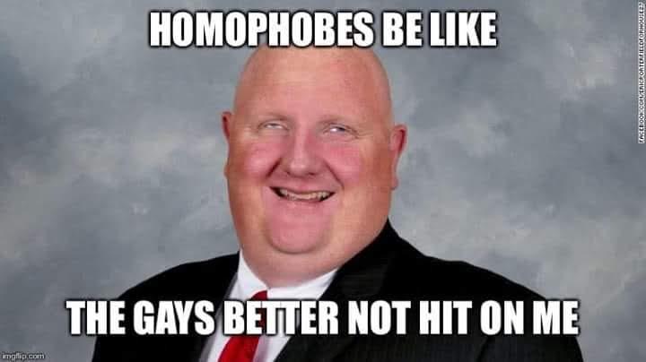 This meme features a photo of a person with a serious expression. The text "HOMOPHOBES BE LIKE" is written at the top, and "THE GAYS ARE GOING TO RUIN EVERYTHING" is written at the bottom. The meme is a humorous take on the stereotype that some people believe LGBTQ+ individuals are a threat to society.