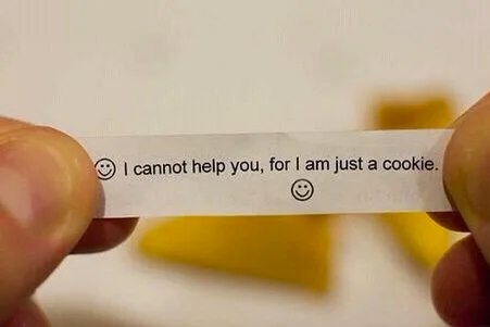 This meme is a photo of a fortune cookie with a message that reads: "I am not responsible for anything you do with the information I provide." The image is likely humorous because it's a typical fortune cookie message, but the tone is sarcastic and playful, implying that the cookie is trying to avoid taking responsibility for its own advice.