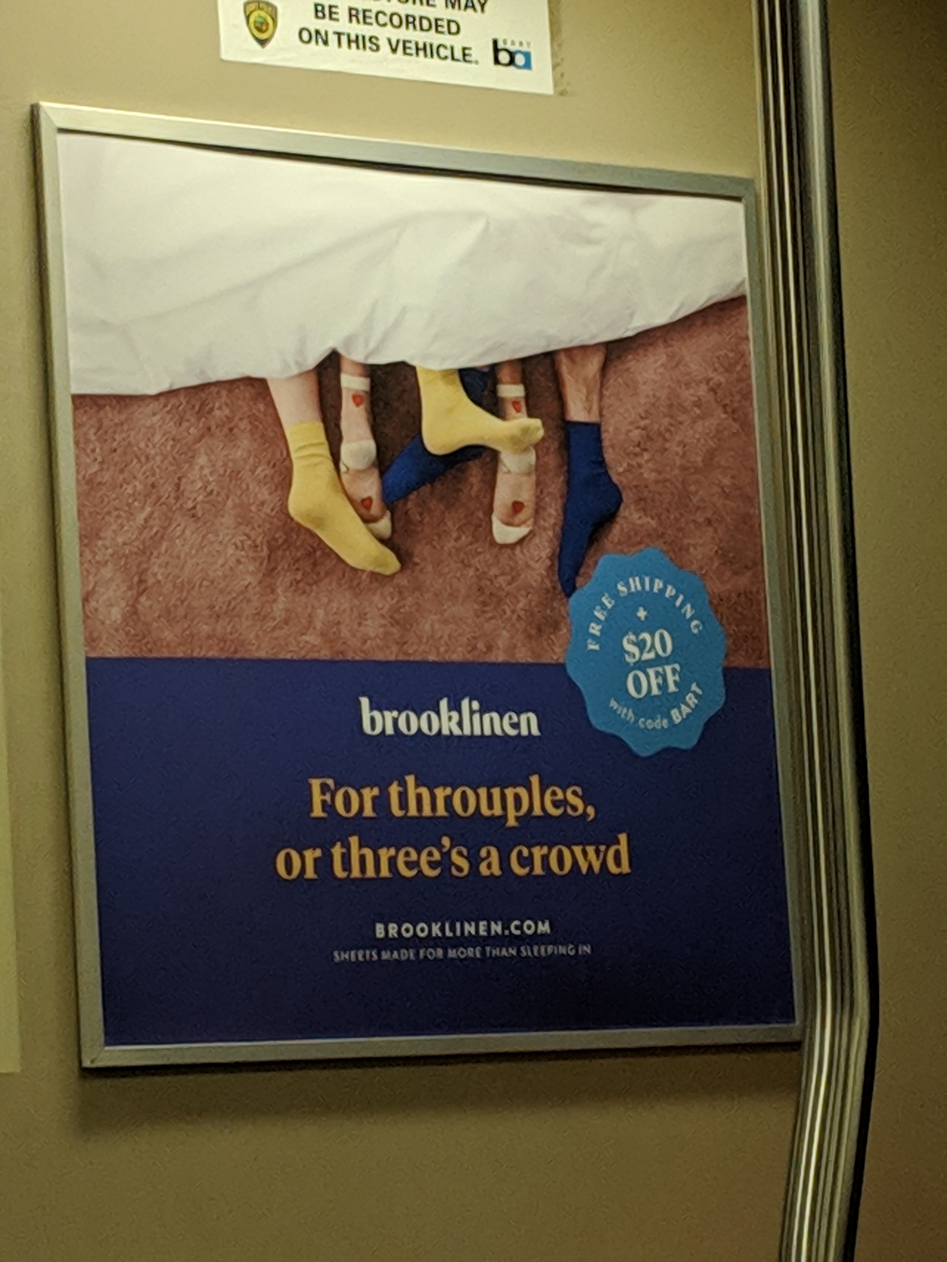 The meme is a screenshot of a Twitter post from the account "bros4real" with the caption "In a world where you can be anything, be a throuple". The image is a humorous illustration of three people in bed together, with a caption that reads "For throuples, or three's a crowd".