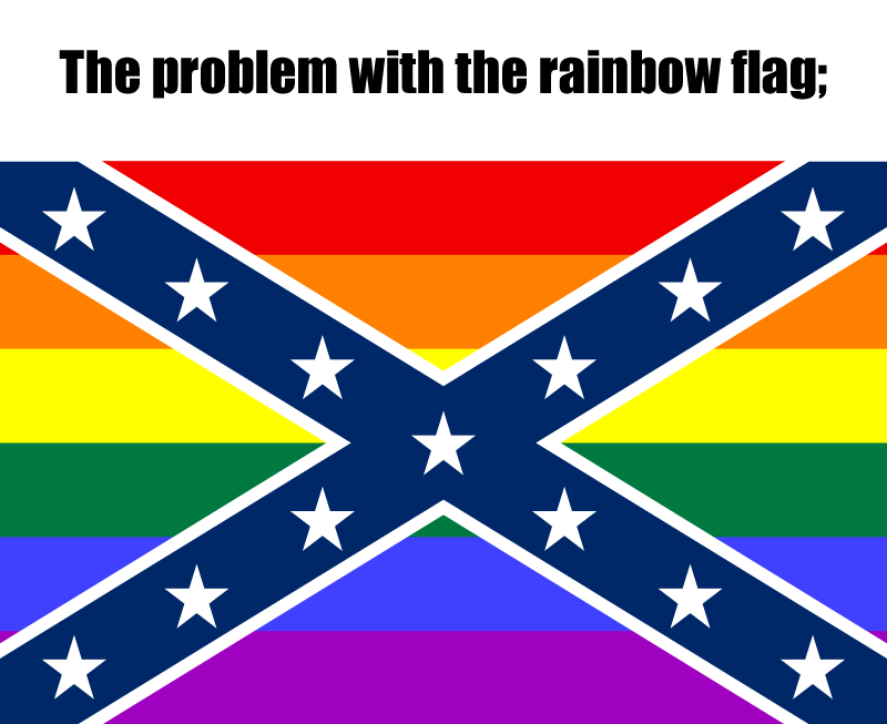 The meme is a play on the American flag and the rainbow flag, symbolizing the LGBTQ+ community. The text "The problem with the American flag is..." is followed by "it doesn't have enough colors".