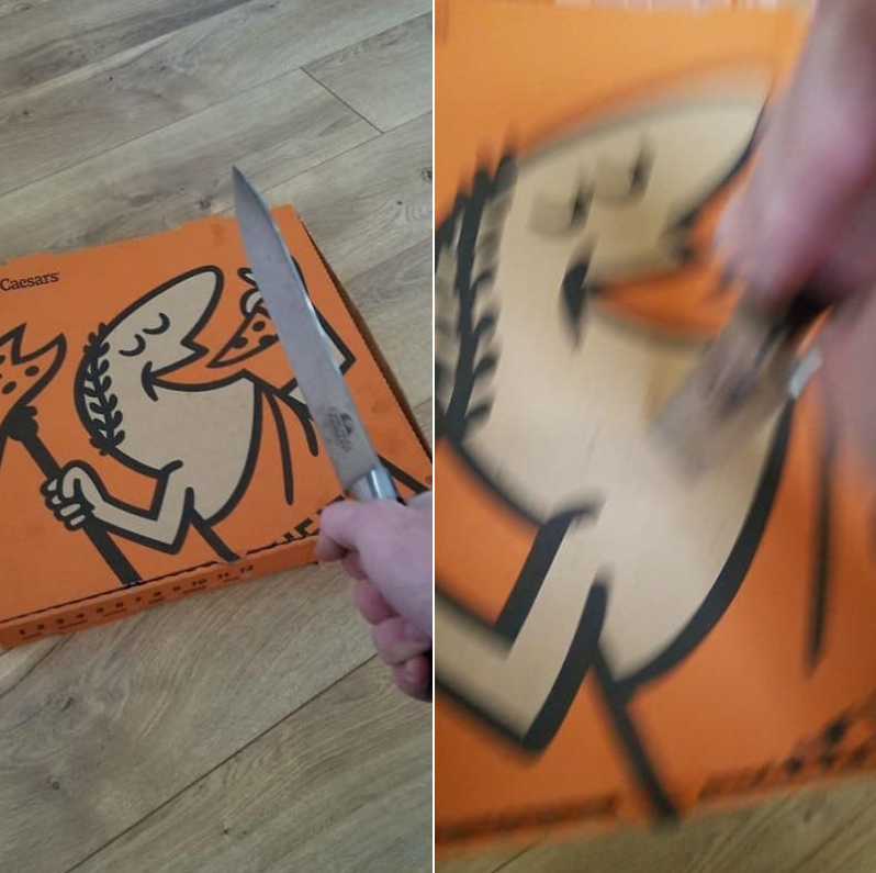 The meme is a photo of a pizza box with a large hole cut out of it, revealing a "cheesy" (pun intended) surprise inside. The text on the box reads "I'm not saying it's a trap, but there's a hole in the box". The meme is likely a humorous take on the idea of a pizza delivery company's attempt to save money by using a smaller box, but the joke is that the pizza is actually missing, and the hole in the box is a clever (and cheeky) way to explain that.