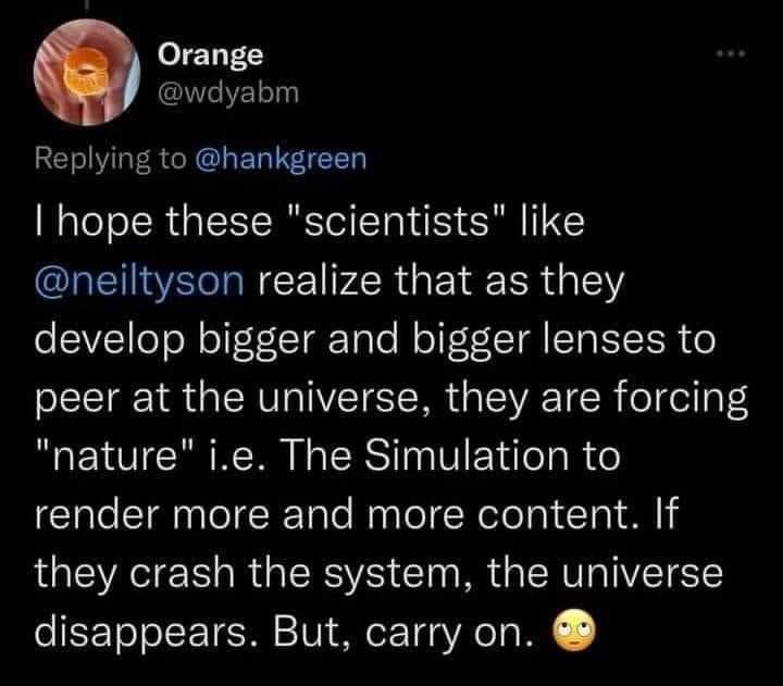 The meme is a screenshot of a tweet from a user named "Orange" (not to be confused with the fruit) with the handle "@wrylyabsurd". The text reads: "I hope the scientists who developed the 'invisibility cloak' that's been in development since the 90s are still getting paid. I hope they're enjoying their pension."