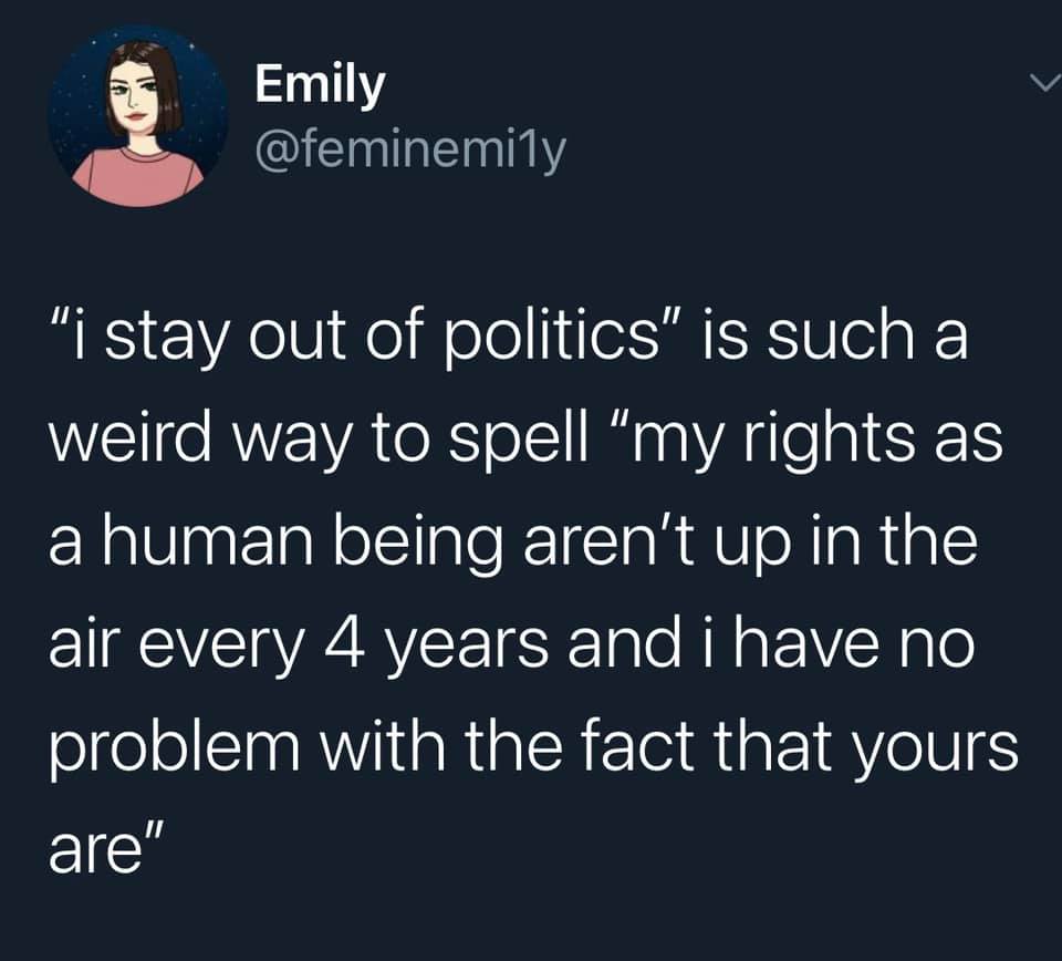 The meme is a humorous commentary on the idea that some people are more concerned with their own rights and freedoms than with others. The text reads: "I'm not going to stand up to help you, I'm going to stand up for my rights."