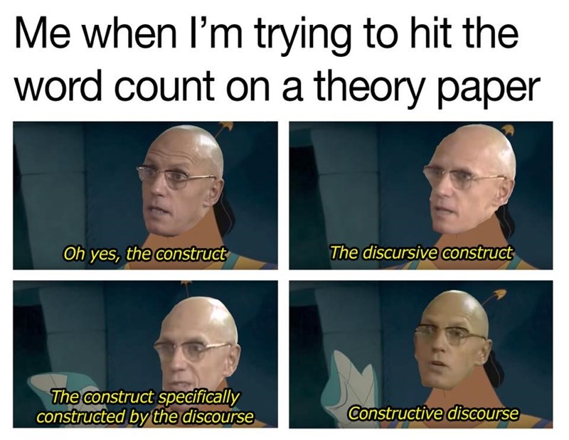 This meme is a humorous take on the struggles of academic writing. It depicts a character from the sci-fi movie "Star Trek: The Next Generation" (Brent Spiner as Data) with a confused expression, captioned "Oh, you mean...". The text "Oh, you mean... the thing where you have to say everything three times so everyone knows what you mean?" is written below the image. The meme pokes fun at the tendency to overexplain or use overly complex language in academic writing, implying that the writer is trying to clarify a simple concept.