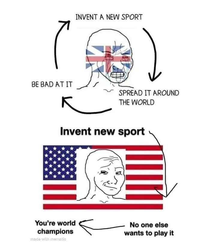 This meme is a play on the phrase "Invent, and see, if it works" by replacing the first part with "In 2-3 sentences, describe this meme for someone who cannot see it" and the second part with "Include any text that appears in the image". The image itself is a split-screen comparison of two different versions of the "Invent, and see, if it works" meme, with the top version featuring a British flag-wearing face and the bottom version featuring a flag-wearing face with a sarcastic expression.  The top version of the meme reads: "Invent, and see, if it works. If it doesn't, blame it on the Brits. If it does, blame it on the Yanks." The bottom version reads: "Invent, and see, if it works. If it doesn't, blame it on the Brits. If it does, blame it on the Yanks. You're welcome, England. You're welcome, America."